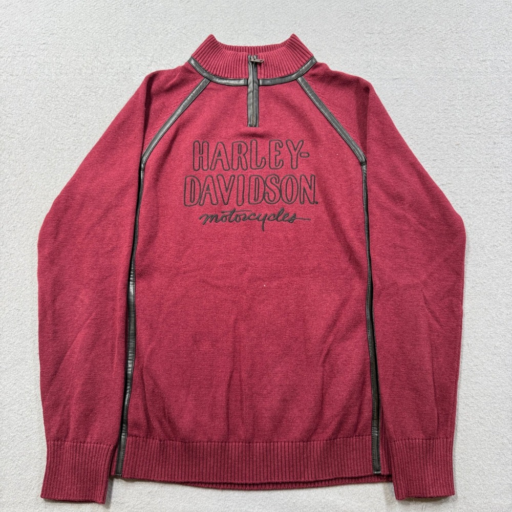 Harley-Davidson Sweater Women's L Burgundy Quarter Zip Biker Motorcycle Pullover